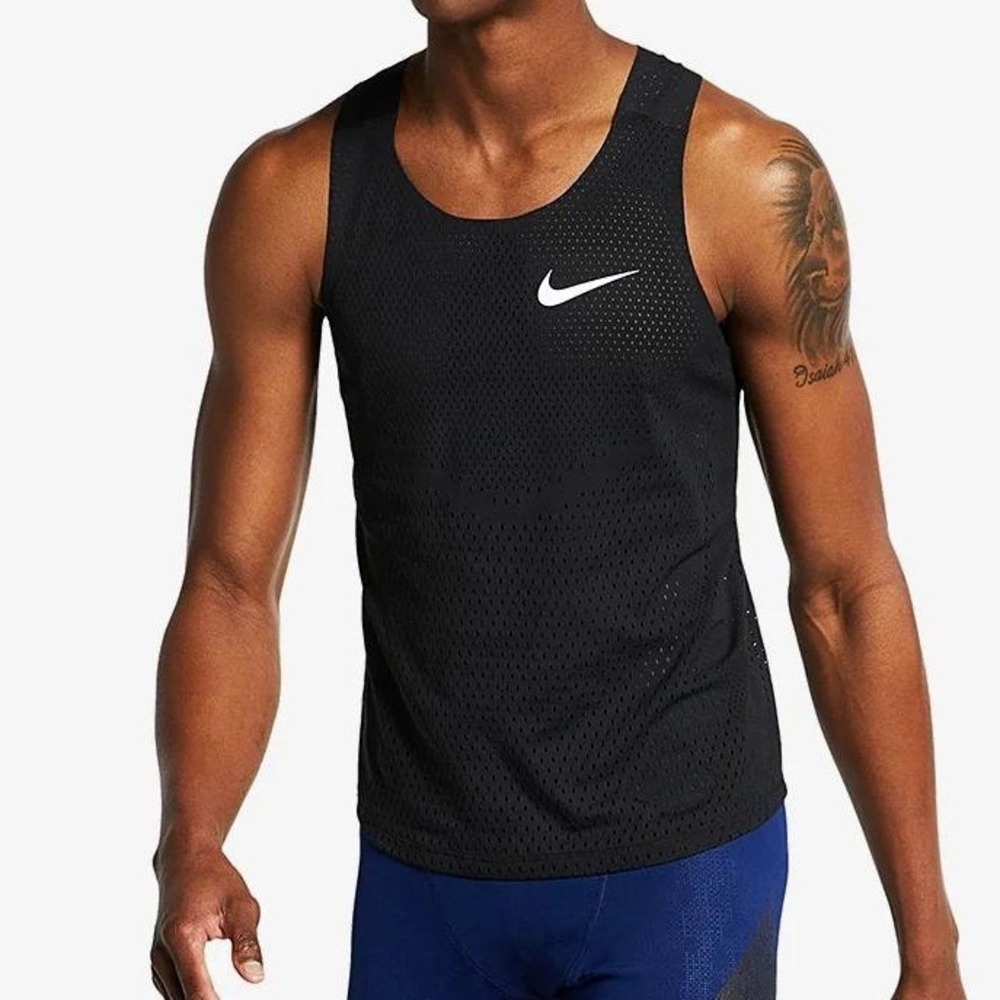 Nike Mens AeroSwift Running Singlet Tank Size L Black Mesh VaporKnit Athletic